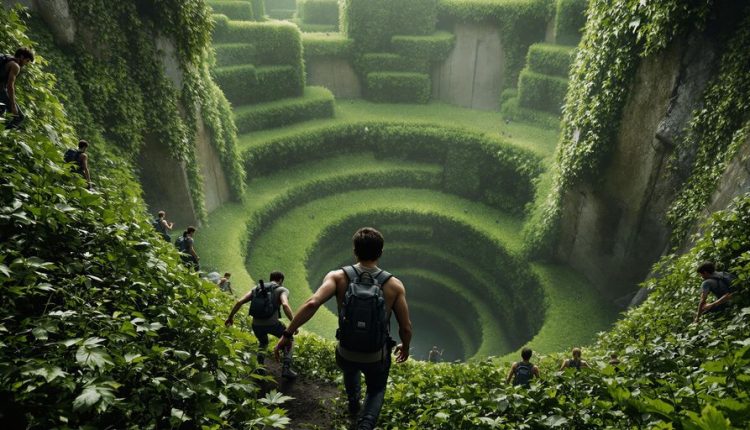 Maze Runner characters navigating the maze in action.