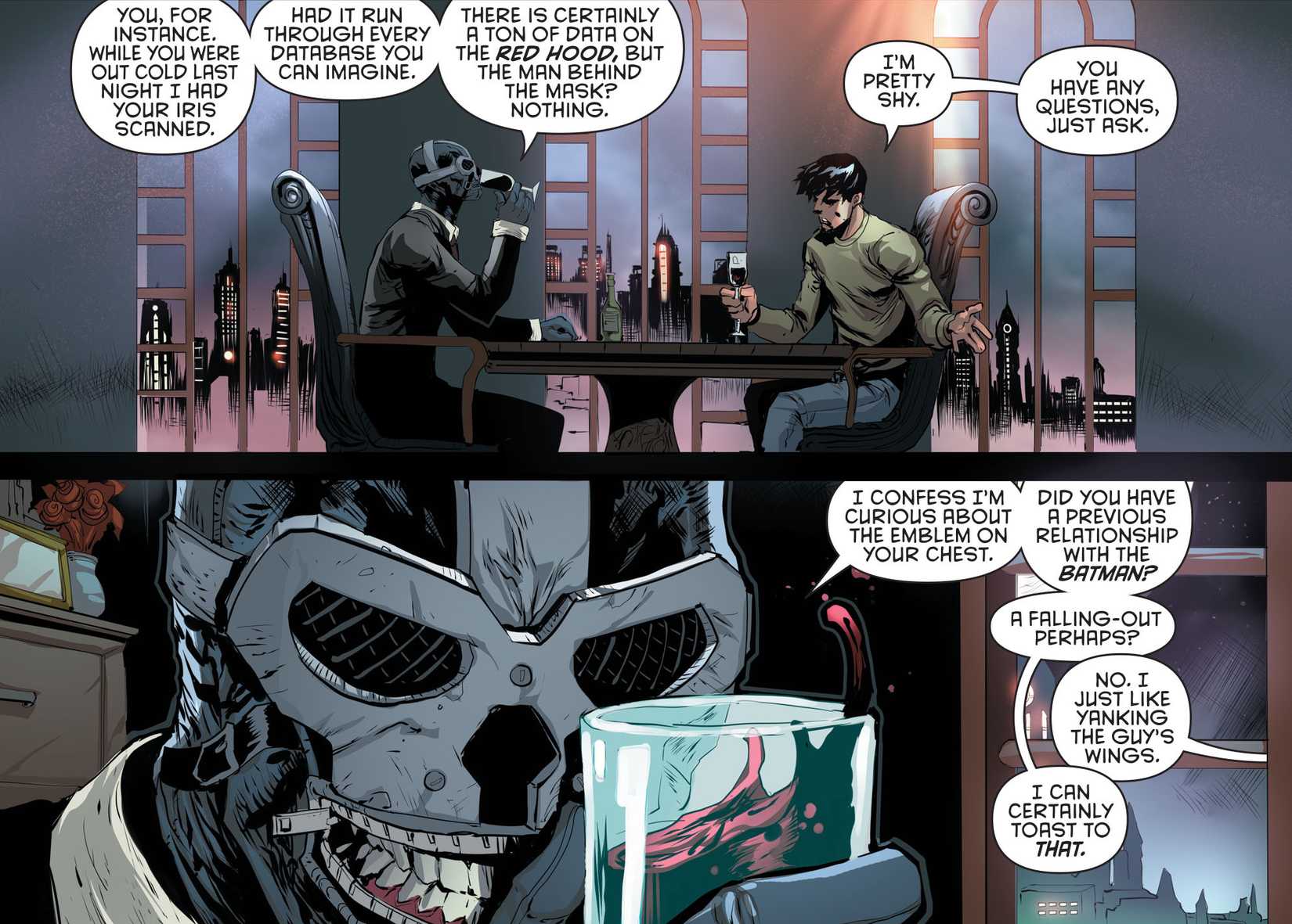 Black Mask Asks Red Hood About His Bat Symbol