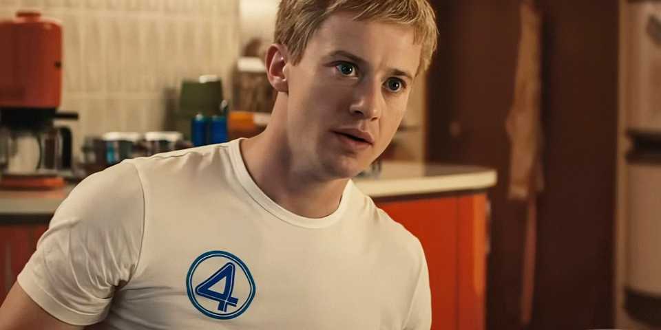 Joseph Quinn as Johnny Storm looking shocked in The Fantastic Four First Steps