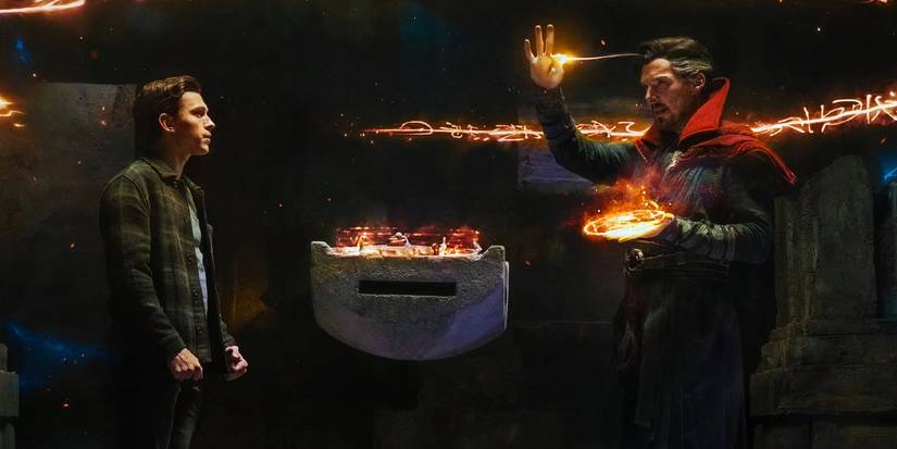 Spider-Man and Doctor Strange casting a spell in Spider-Man No Way Home
