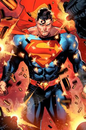 Superman Deflecting Bullets in Comic Art