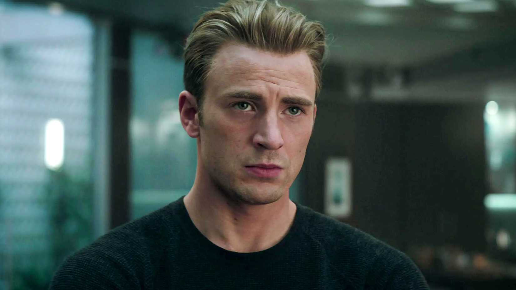 Chris Evans' Steve Rogers looking concerned in Avengers Endgame