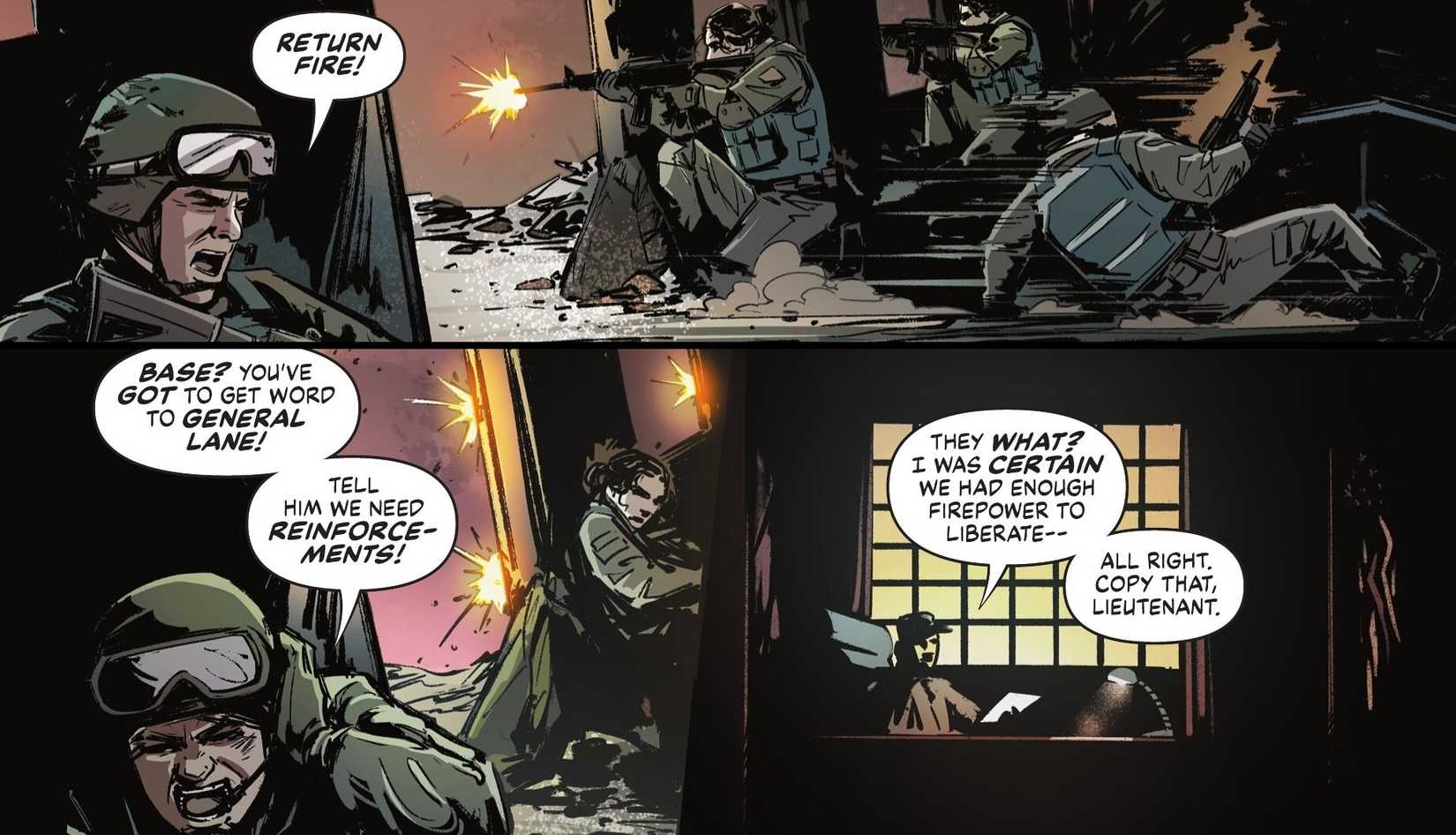 General Lane Army Attacks Modora in DC Comic Art