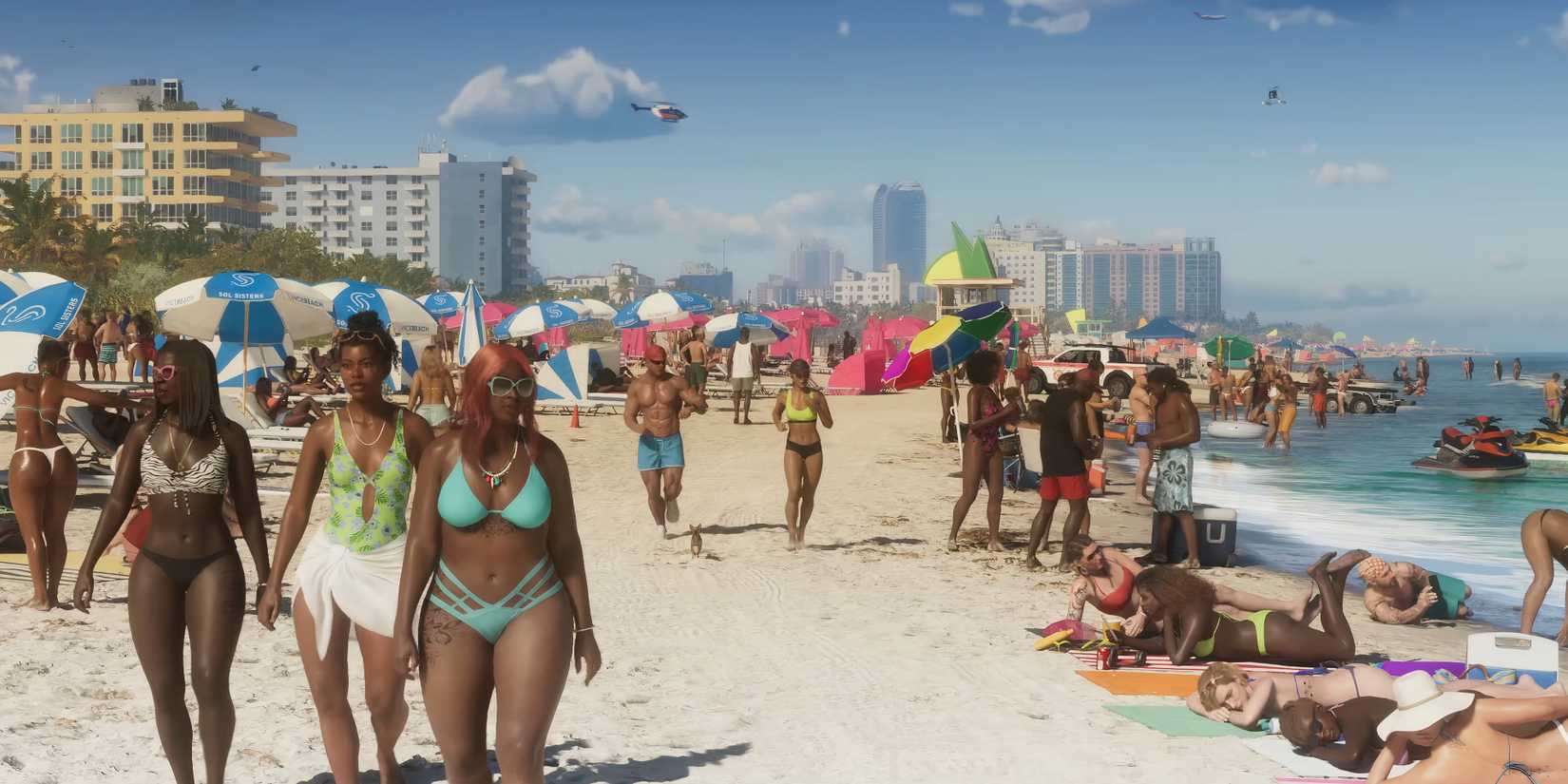 Grand Theft Auto 6 beach with dozens of NPCs