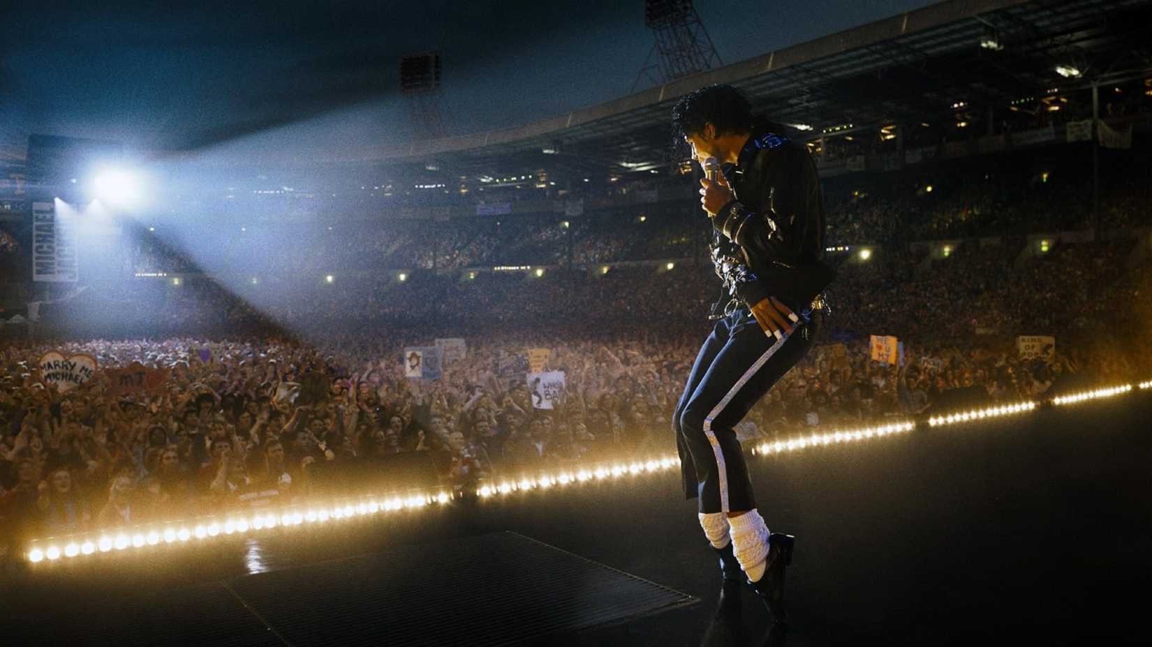 Jaafar Jackson as Michael Jackson on stage in Michael