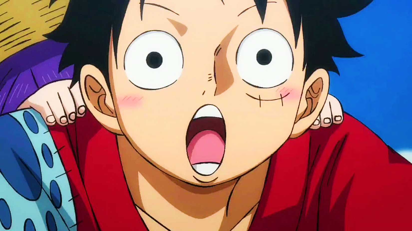 Luffy looking surprised in One Piece