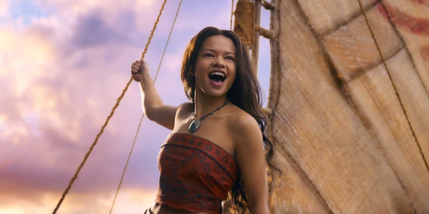 Catherine Laga'aia as Moana singing in live-action Moana