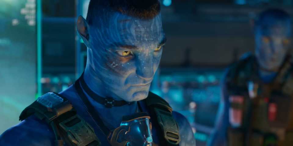 Quaritch looks on in the trailer for Avatar Fire and Ash