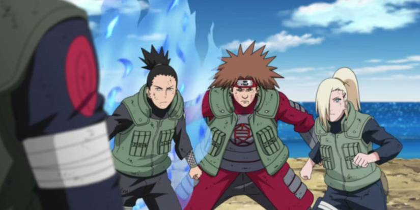 Shikamaru Choji and Ino Fight A Reanimated Asuma in Naruto Shippuden