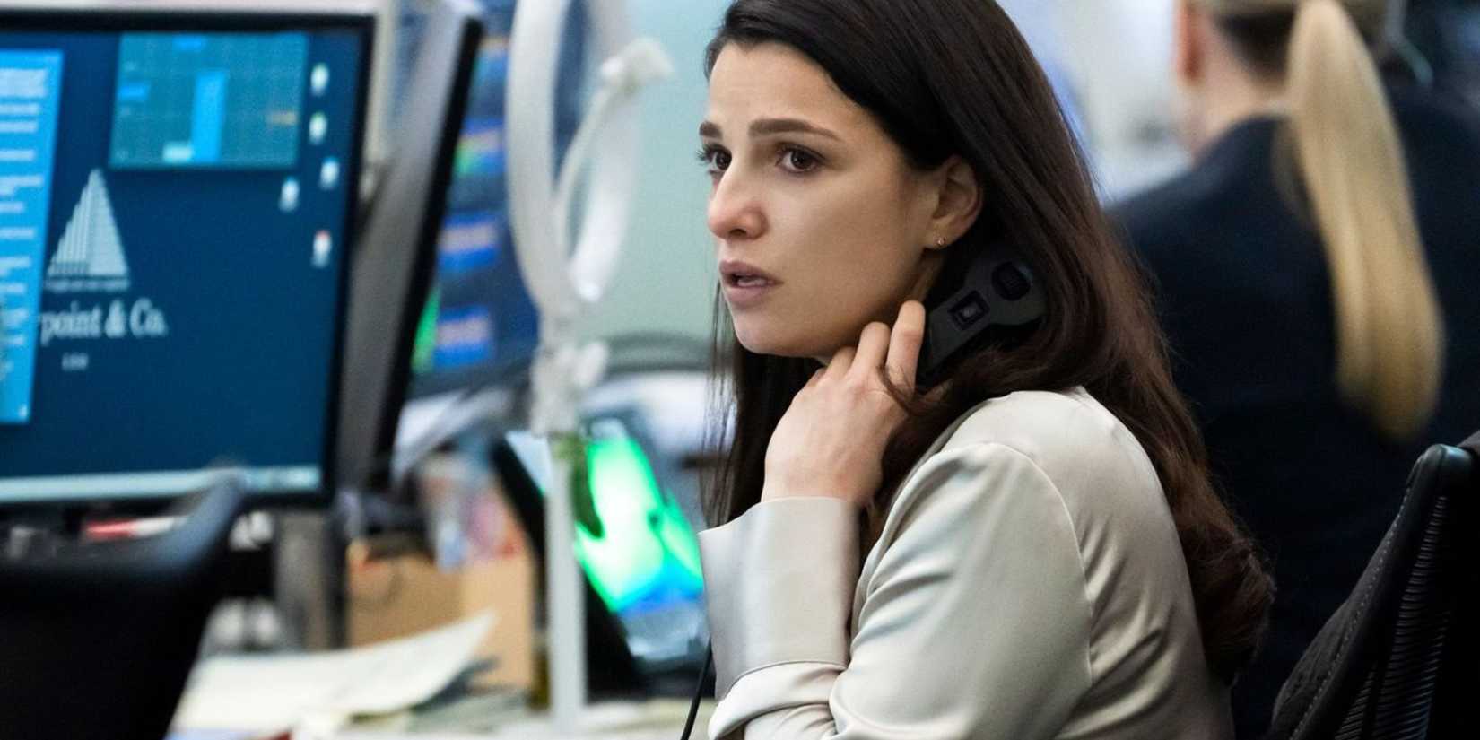 Marisa Abela looking worried in Industry